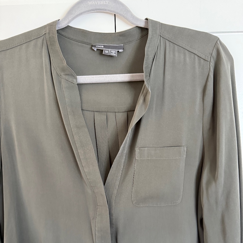 WOMENS VINCE GRAY SILK L/S BLOUSE SIZE 12
